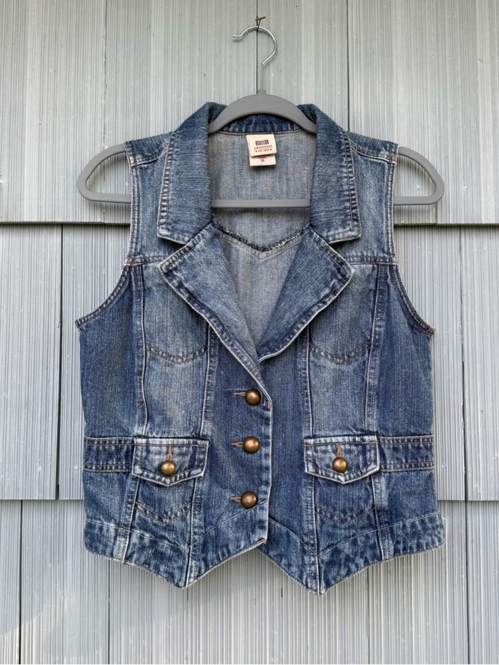 vintage Faded Glory denim vest women's size 12, medium wash, 100% cotton